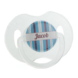 Personalized Name Blue and Brown Striped Pacifier