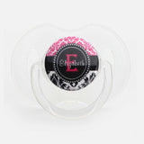 Personalized Name Pink & Black Damask Pacifier