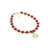 Luxury with 14KT Gold-filled Star of David Charm Red European Simulated Pearls and Mini Beads Stylish Baby Unisex Bracelet (BCR-SD)