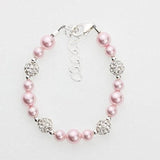 Elegant Pave Beads with Pink European Simulated Pearls Stylish Sparkly Sterling Silver Infant Bracelet (BSHWP)