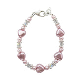 Rose and Pink Heart Sterling Silver Child Bracelet (B1703)