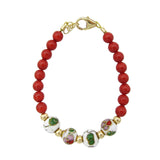 Cute Child Bracelet with Red Pearl and  White Green and Red Cloisonne Beads (B1707)