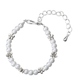 White Czech Glass Pearls with Pewter Flowers Child Bracelet with 2" Extender (BPG13)