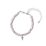Pink Czech Glass Pearls and Crystals with Silver Filled Cross Christening Keepsake Child Bracelet with 2" Extender (BPG22)