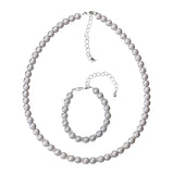 Gray Czech Glass Pearls with Silver Daisies Handmade Child Bracelet and Necklace (GSNB43)