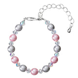 Pink and Grey Czech Glass Pearls and Crystals Child Keepsake Bracelet Gift with 2" Extender (BPG01)