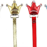 Crown pacifier clip with silver glitter accent ribbon