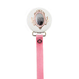 PINK & SILVER mirror on WHITE button Pacifier Clip