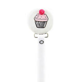 Cupcake on white button with POM- POM Pacifier Clip