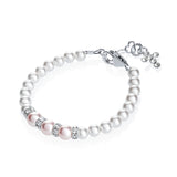 Pink and White Pearls With Sterling Silver Rondelle and Sterling Silver Cross Bracelet (BCRWP)