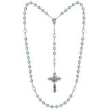 Rosary Prayer Beads, light blue pearls and cathedral crystals and Cross Necklace (RN3)