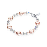 Pink and White Heart Sterling Silver Child Bracelet (B1702)