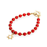 Luxury with 14KT Gold-filled Star of David Charm Red European Simulated Pearls and Mini Beads Stylish Baby Unisex Bracelet (BCR-SD)