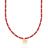 Baby Girl Rose Gold Necklace | Rose Gold Heart Charm | Red European Pearls | Perfect Baby Shower, Birthday Gift (N1901)