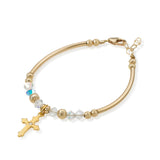 Religious gold banglet bracelet with cross and rhinestones, perfect gift for baptism, christening and communion (BN12)