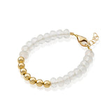 White Matte Crystal and Gold Bead Infant Toddler Girls Stackable Bracelet | Luxury Child Bracelet Gift | Baby Girls Bracelet (B1919)