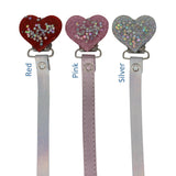 Confetti Heart Glitter Pacifier Clip with Faux Leather Strap (RRH19)