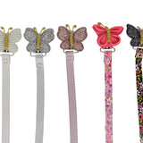 Glitter Fabric Metallic Butterfly Pacifier Clip with Faux Leather Strap (RBF19)