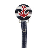 Anchor Nautical Pacifier Clip with Denim Ribbon | Luxury Baby Shower Gift (RRB19-3)