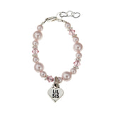 Pink Pearls and Crystals with Sterling Silver Daisy Spacers and Little Sister | Big Sister Charm Bracelet (BLSP) (BBSM)