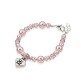 Pink Pearls and Crystals with Sterling Silver Daisy Spacers and Little Sister | Big Sister Charm Bracelet (BLSP) (BBSM)