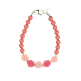 Elegant Stylish Sterling Silver Baby Girl Bracelet made with Coral European Simulated Pearls Pink with Rose Flowers (B100-CFPR)