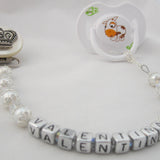 Personalized Name White Crown Pacifier clip (Also available in Pink and Blue) (CNAME)