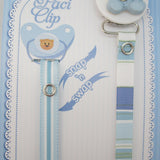 Blue Teddy bear Pacifier Clip with 2 matching ribbons (SBTB)