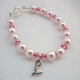 Pink European Pearls Pink Clear Crystals and Sterling Silver Script Initial Beaded Bracelet  (BPSIP)
