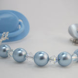 Blue Pacifier clip with Big Pearls and White Crystals (CPCB)