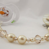 Beige, Blue Diamond Pacifier clip with Stunning Bling Beads and Pearls (CBLG,CBLB)