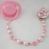 Pink Flower Bling Pacifier clip with Stunning Pearls (CBLP)