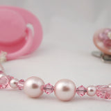 Pink Flower Bling Pacifier clip with Stunning Pearls (CBLP)