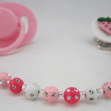 Strawberry Pacifier clip with Matching Mini Beads (cms)