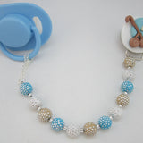 Blue Stroller Pacifier clip with blue and White Acrylic beads (CPBS)