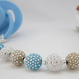Blue Stroller Pacifier clip with blue and White Acrylic beads (CPBS)