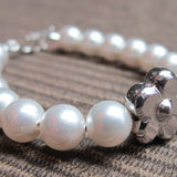 white European pearl baby child toddler bracelet with sterling silver daisy flower christening flower girl communion birthday gift (BDF)