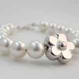 white European pearl baby child toddler bracelet with sterling silver daisy flower christening flower girl communion birthday gift (BDF)