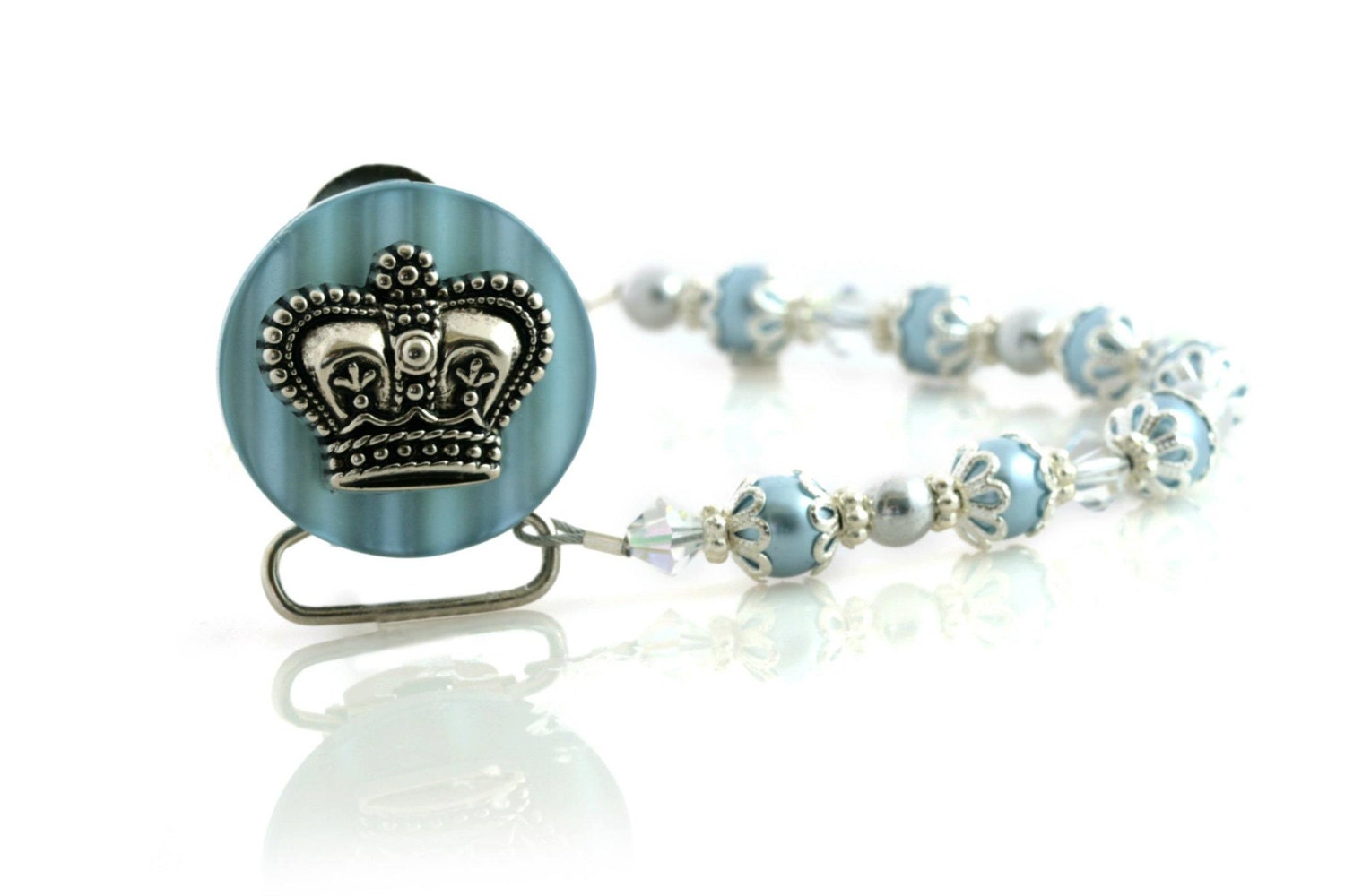 Crown Pacifier clip with European Pearls & crystals (CCB,CCS,CCP)