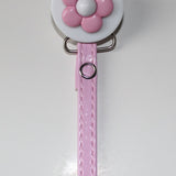 Pink Daisy Pacifier clip with Faux Leather strap LPD