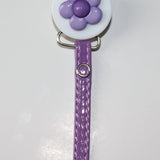 Purple Daisy Pacifier clip with Faux Leather strap LPUP