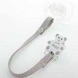Enamel Teddy Pacifier Clip with matching Faux-Leather Strap (boys)