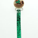 Holiday Pacifier Clip with Green Glitter Ribbon (RHHG)