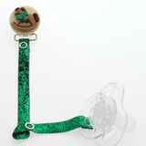 Holiday Pacifier Clip with Green Glitter Ribbon (RHHG)