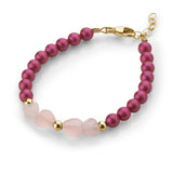 Luxury Child Bracelet With Mulberry Austrian Pearls, Pink Hearts, 14kt Gold Filled Beads (B2105-MP)
