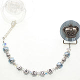 Personalized Name White Crown Pacifier clip (Also available in Pink and Blue) (CNAME)