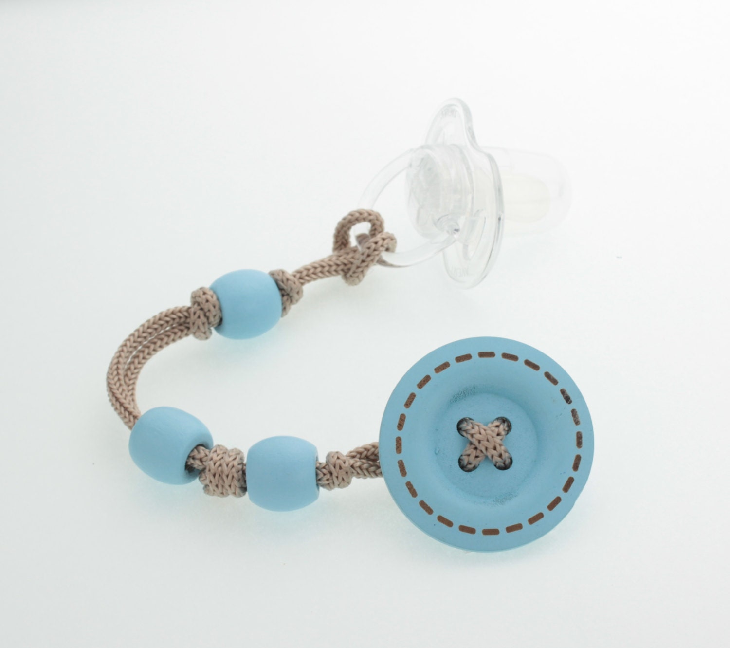 Wooden Button Pacifier Clip (Jeanky)