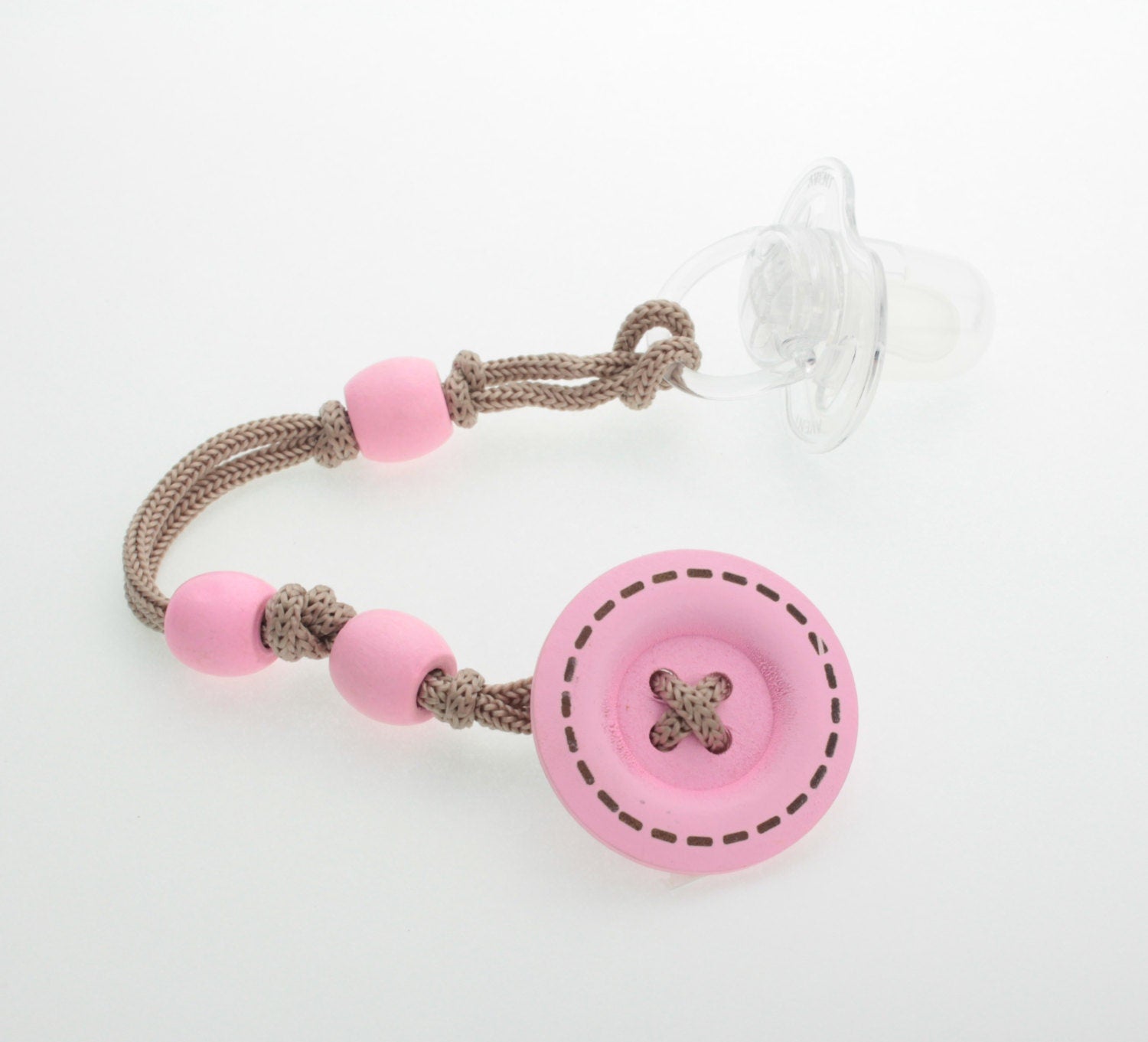 Wooden Button Pacifier Clip (Jeanky)