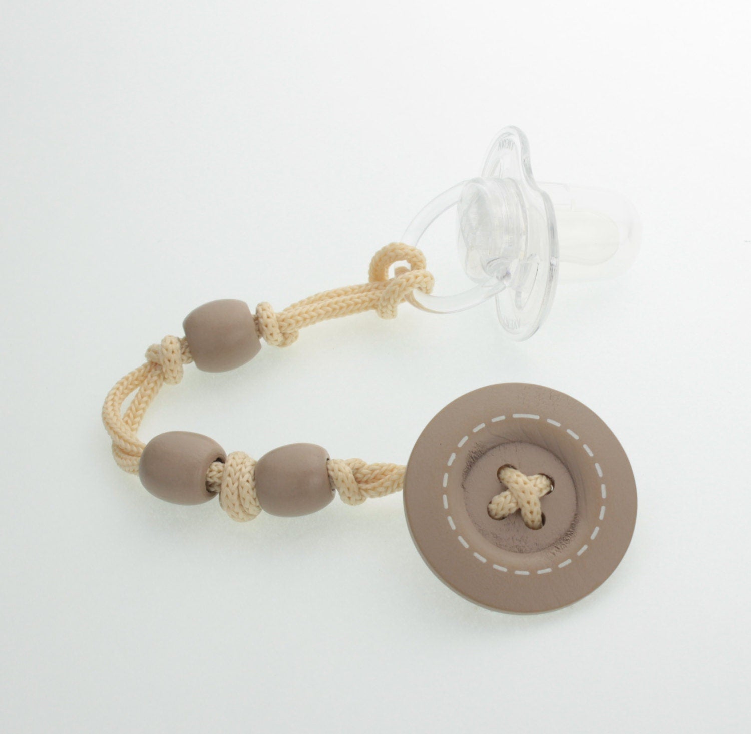 Wooden Button Pacifier Clip (Jeanky)