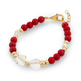 Beautiful Red Coral Bracelet For Baby/Infant/Child With Clear Austrian Heart Beads, 14kt Gold Filled Beads (B2124-R)